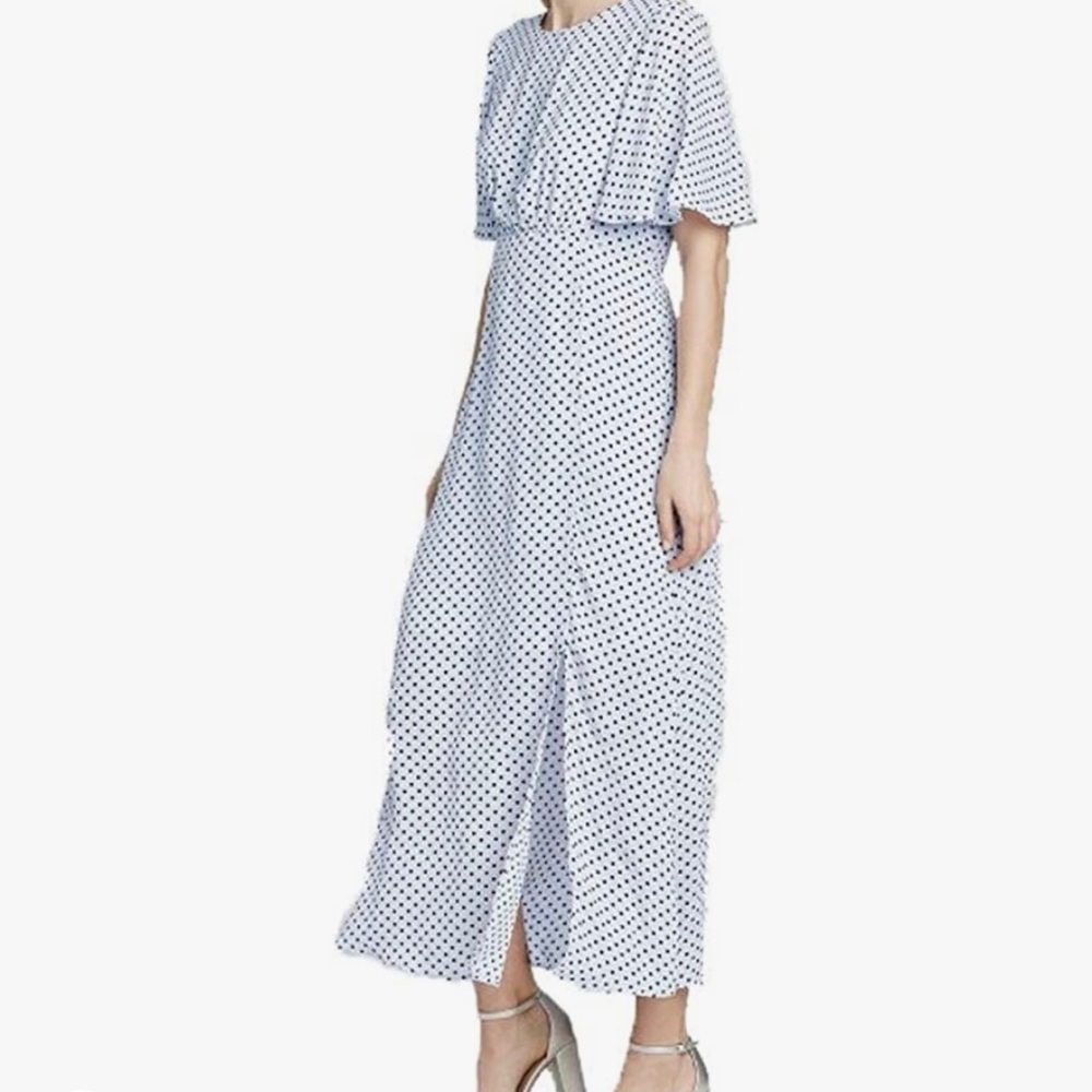 Never worn, who what wear silk maxi blue polka dot dress - medium
